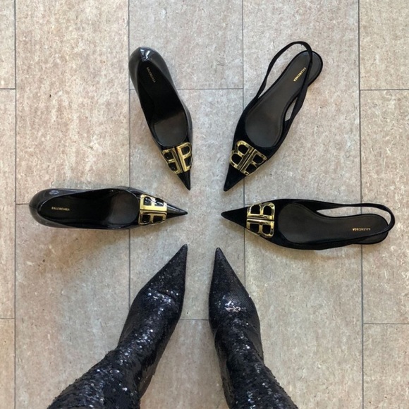 NWT Balenciaga Velvet BB Knife Slingback Flat - Picture 8 of 8